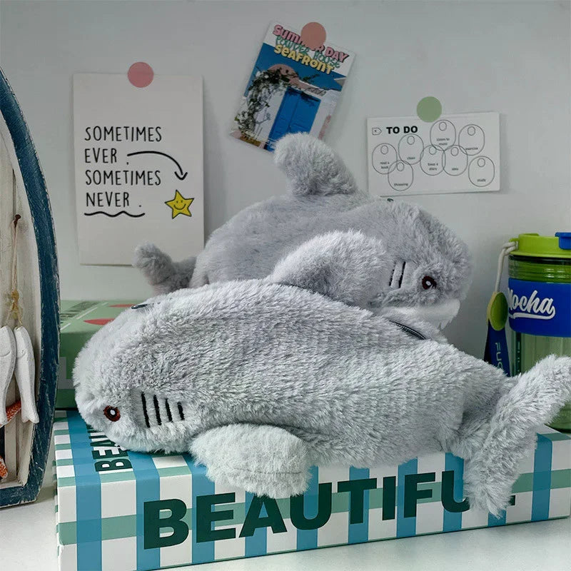 Cute Plush Ocean Shark Pencil Case Cosmetic Bag Portable Large Capacity Pen Pouch Stationery Storage Box School Office Supplies Oasis Select