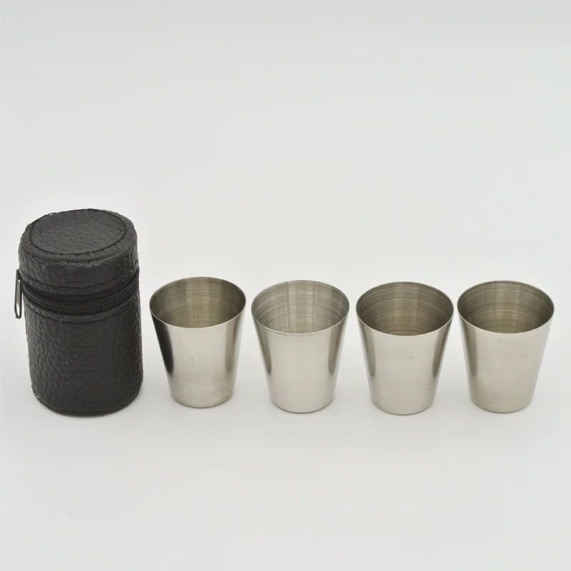 4Pcs 30ml Stainless Steel Shot Glasses with Leather Case Outdoor Hiking Gear Stackable Cup Camping Sets Portable Drink-ware Cup Oasis Select