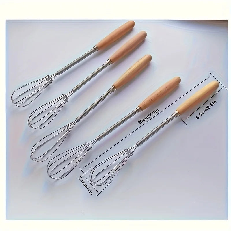1pc/3pcs Set of Whisks with Solid Wood Handles, Stainless Steel Kitchen Whisk and Cream Mixer Oasis Select