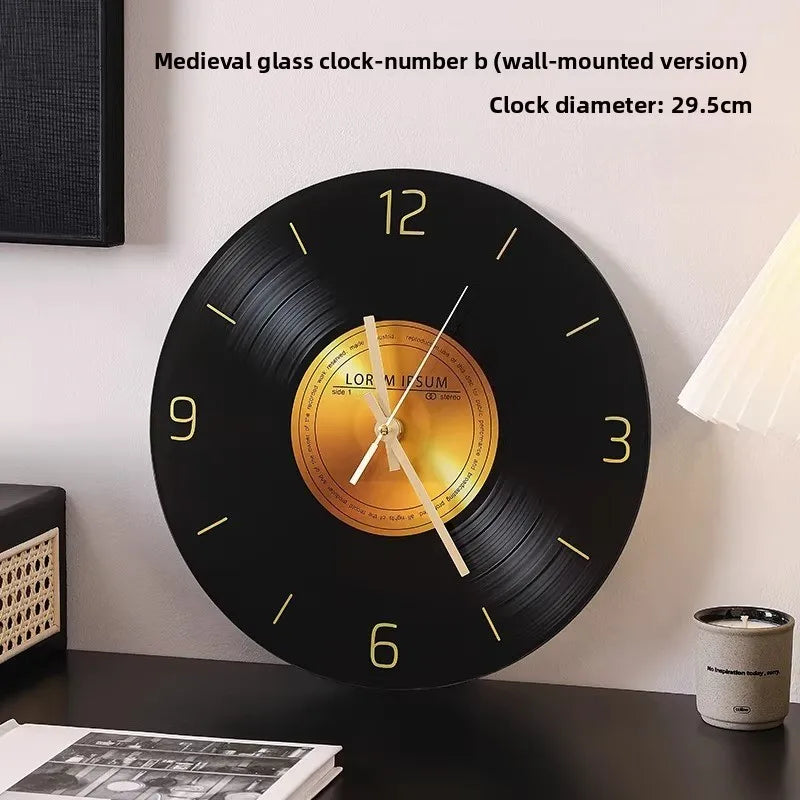 Mid Ancient Style Retro Vinyl Record Desktop Clock Decoration Living Room TV Cabinet Italian Minimalist Decoration Desk Clock Oasis Select B