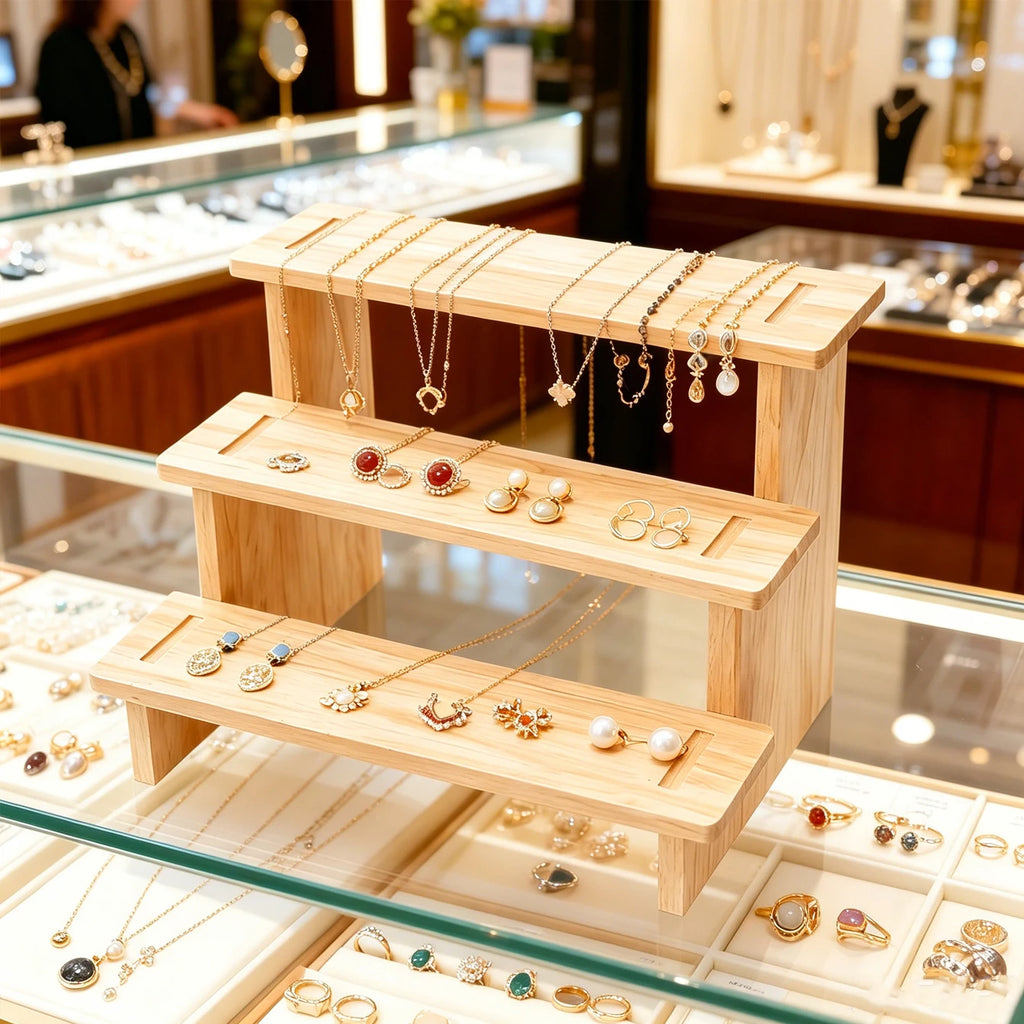 1pc multilayer wooden jewelry storage rack earrings necklace jewelry display rack stepped desktop perfume jewelry support Oasis Select