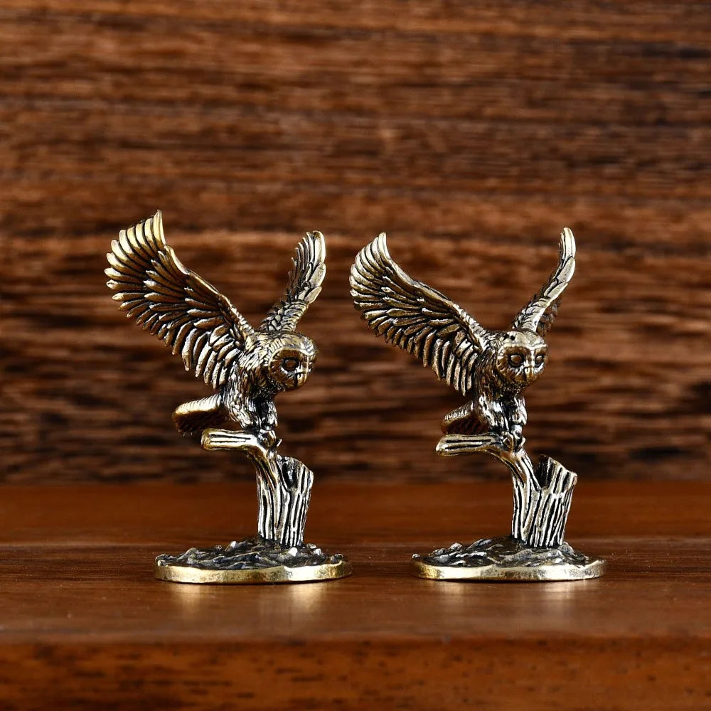 Retro Antique Brass Owl Miniature Figurines Courage Copper Owl Tea Pet Desktop Ornament Crafts Animal Figurines Home Decor Gifts Oasis Select