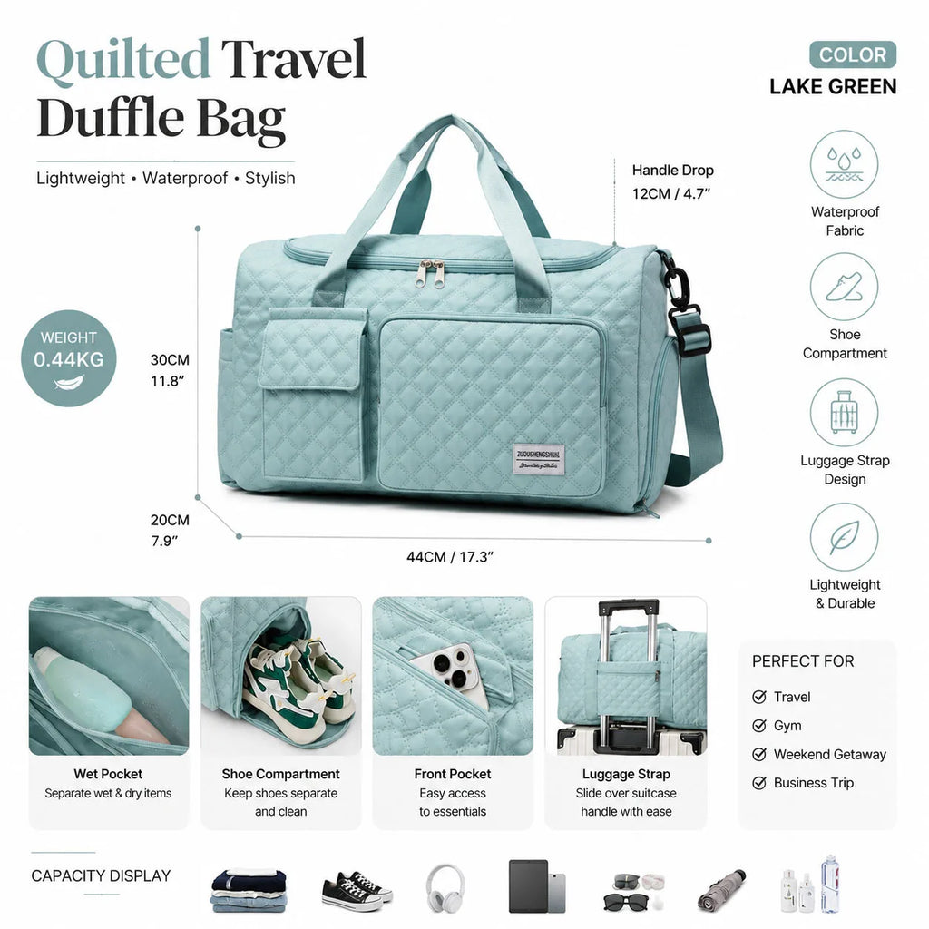 A spacious outdoor luggage bag with separate compartments for dry and wet items and dual-sided dividers Oasis Select LIGHT BLUE
