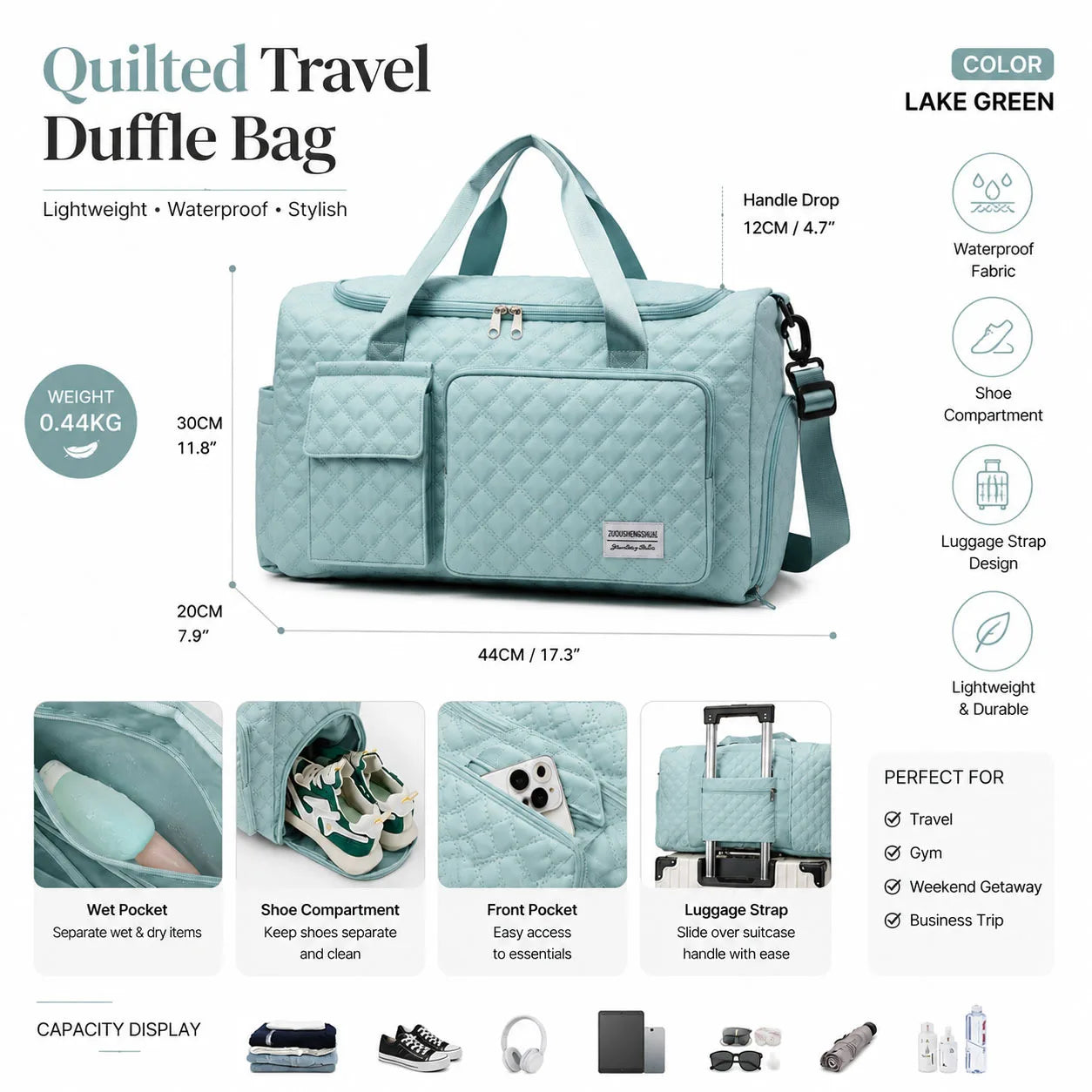 A spacious outdoor luggage bag with separate compartments for dry and wet items and dual-sided dividers Oasis Select LIGHT BLUE