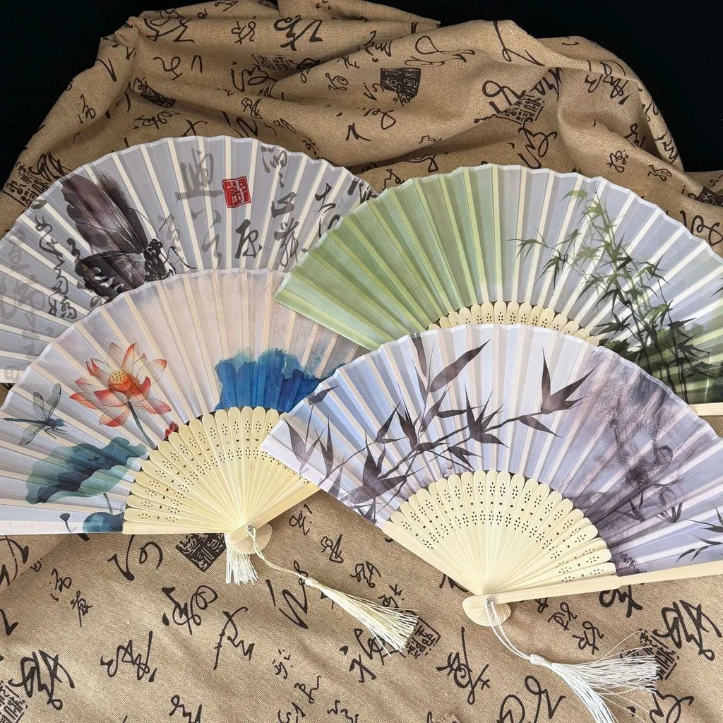 Bamboo Silk Folding Fan – Hanfu Dance, Photo Prop & Decor