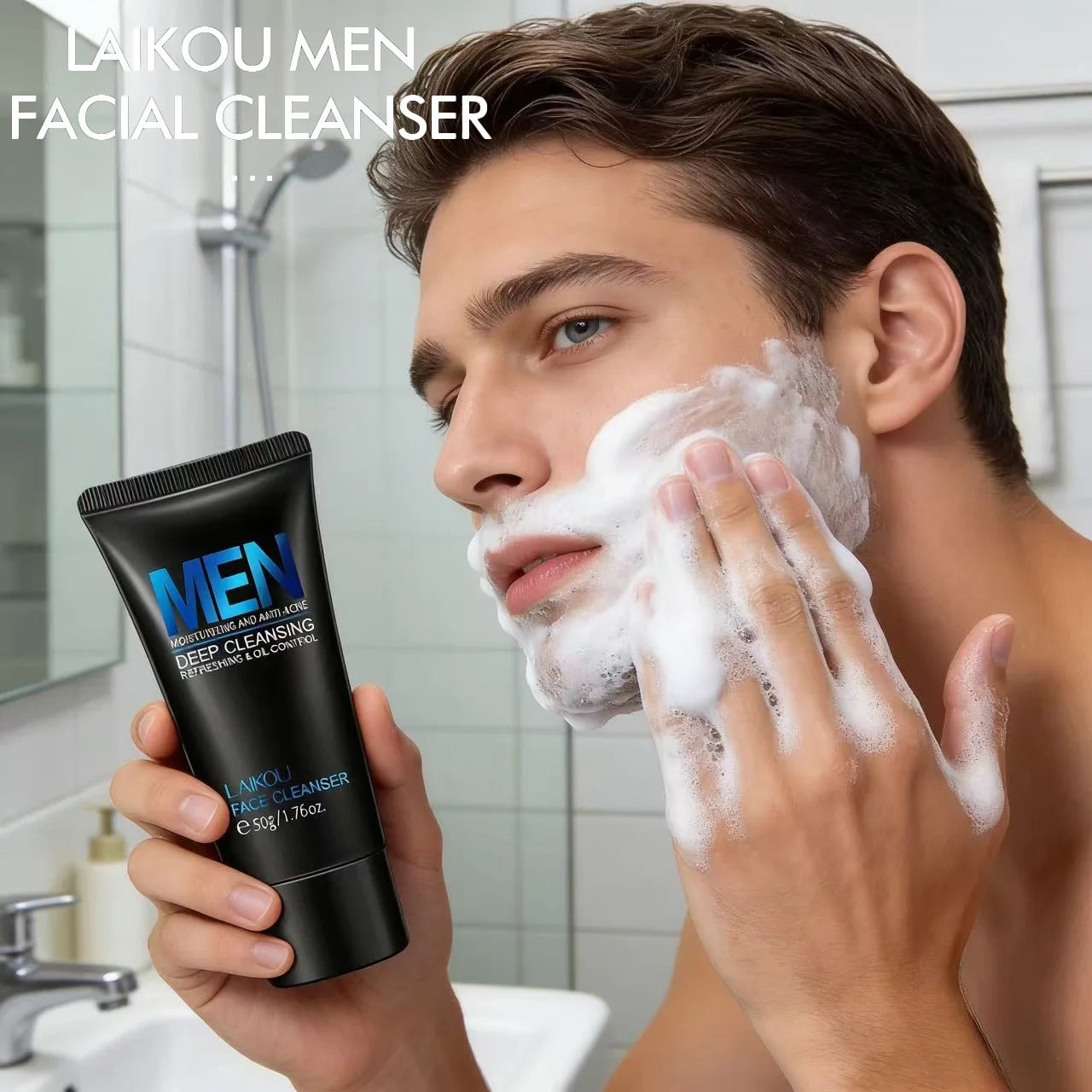 LAIKOU Men Face Cleanser 50g Deep Cleansing Oil Control Anti Acne Moisturizing Blackhead Removal Pore Minimizer Gentle Wash Oasis Select
