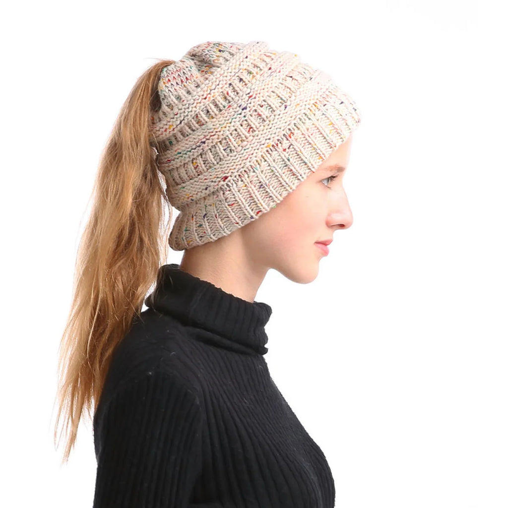 Mixed color hollow top hat with large brim, knitted ponytail, parent-child hat, yarn and yarn versatile Oasis Select 7