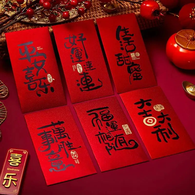 6 Pcs Chinese New Year Red Envelope Best Wishes Chinese Style Hot Stamping Bronzing Red Pocket Wedding Party Decorations Oasis Select A6