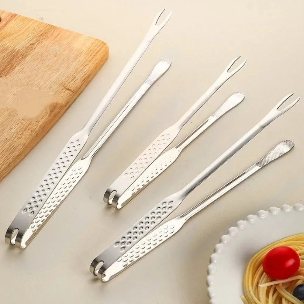 Stainless Steel Barbecue Tongs Heat Resistant Food Grade Long Handle Grill Tongs Non-Slip Fork Clip Food Tongs Steak Seafood Oasis Select