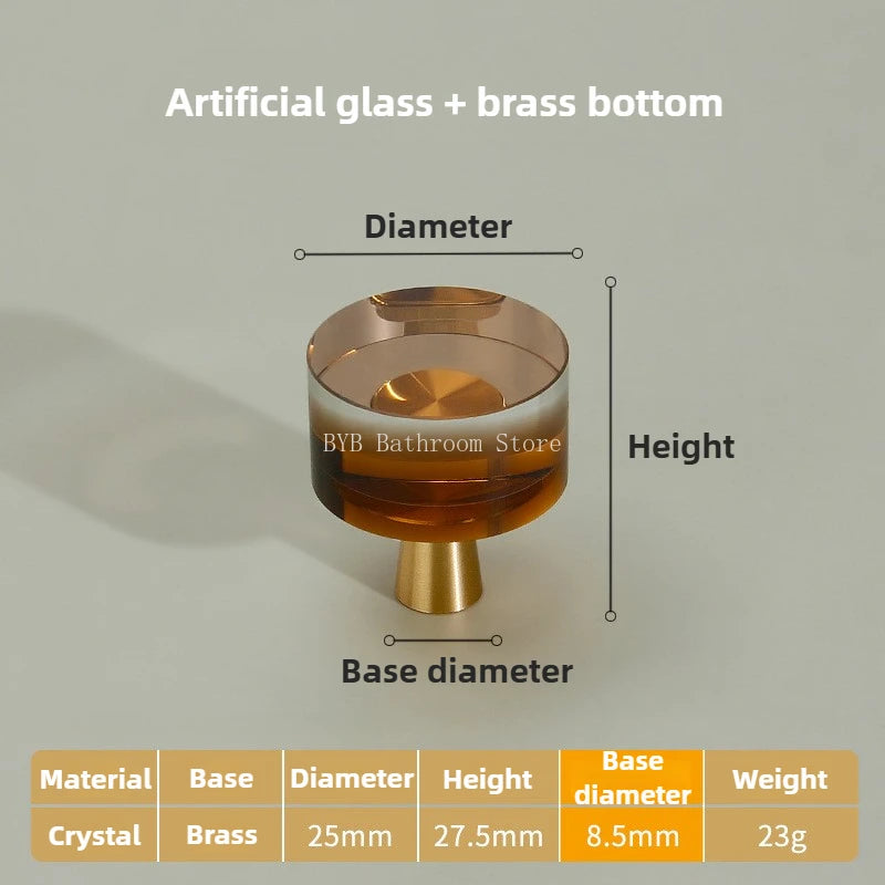 Cupboard Door Handle for Furniture Hardware Solid Brass Crystal Glass Cabinet Pull Kitchen Storage Door Handles Drawer Knobs Oasis Select A Coffee color 1Pcs