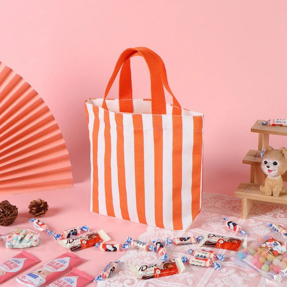 Colorful Striped Canvas Bag Large Capacity Handbag Children's Birthday Gift Bags Women Shopping Handbags Commuter Bento Tote Bag Oasis Select Orange 1 other