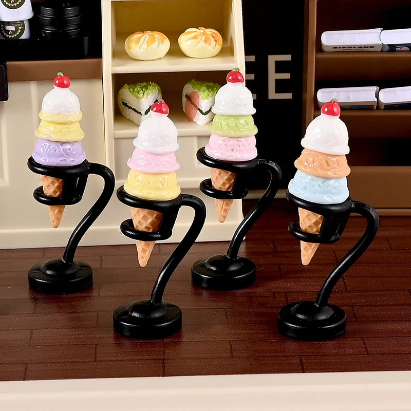 Dollhouse Miniature Ice Cream Stand Ice Cream Cone Holder Model Decor Toy Doll House Accessories Oasis Select