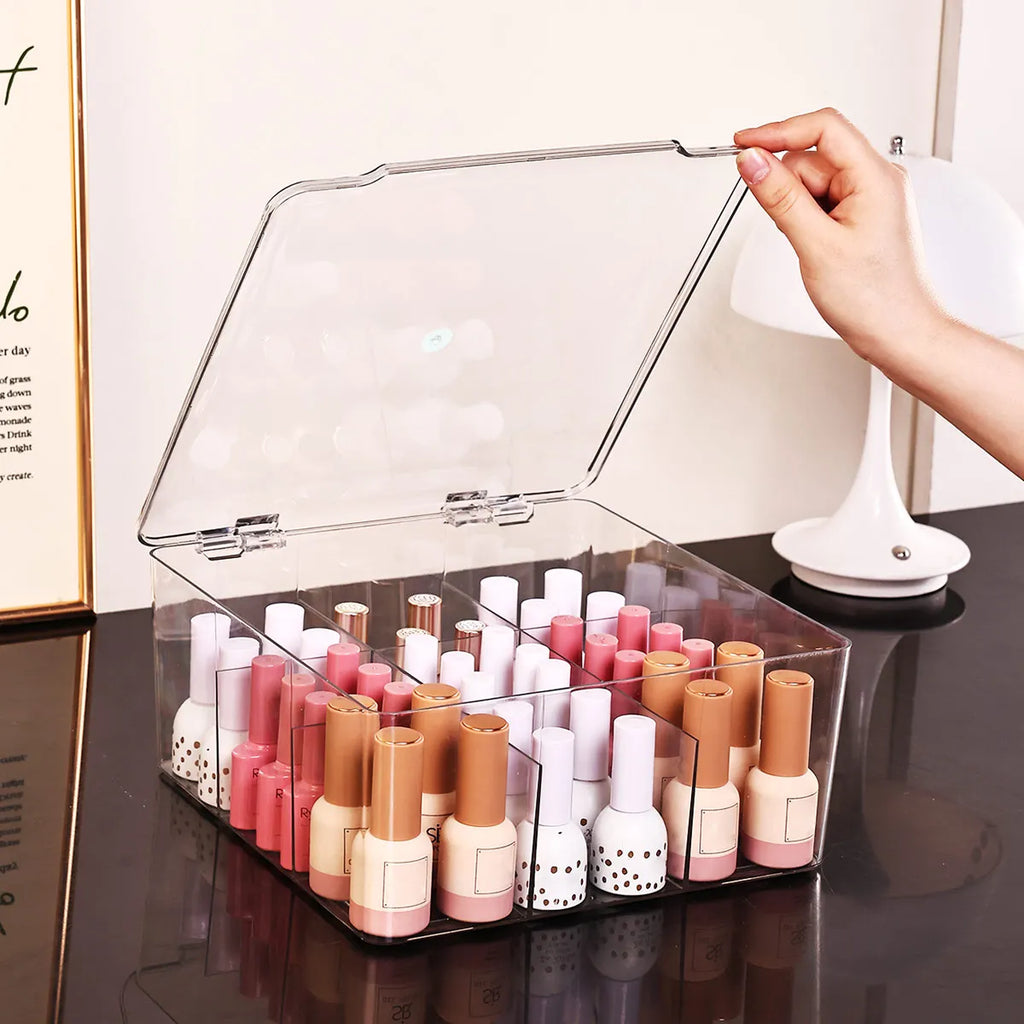 Transparent Nail Polish Storage Box-Flip Top Type, Suitable for Lipstick, Perfume, Essence, 9-Cell Large Capacity Jewelry Box Oasis Select