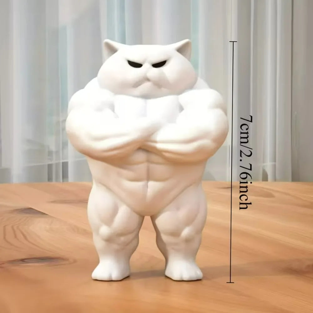 Cute Contrast Buff Cat Figurine Muscular Chubby Feline Mini Statue FunnyTabletop Ornament for Cat Fans Modern Desktop Decor Gift Oasis Select Muscle Cat