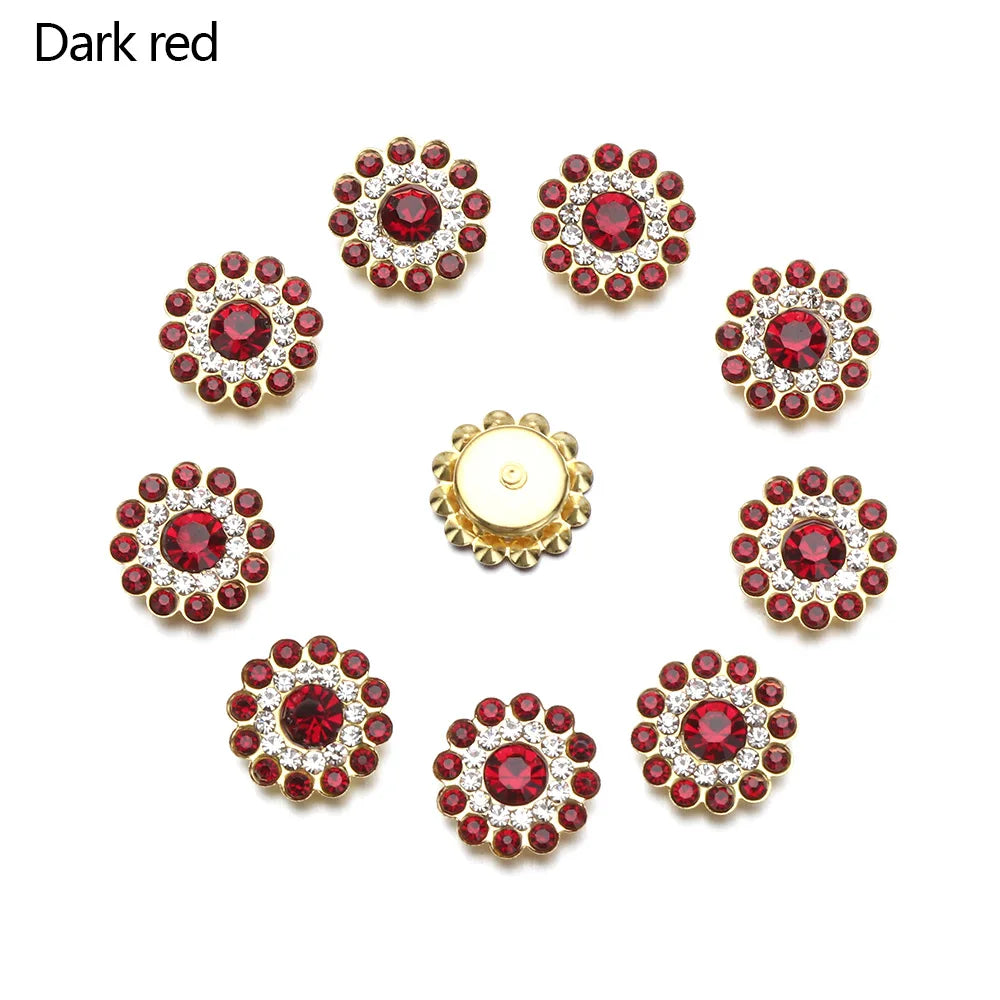 10PCS 16MM Vintage Buttons Clothing Flatback Plating Pearl Buckle Rhinestone Snowflake Cabochon DIY Craft Apparel Sewing Tools Oasis Select dark red