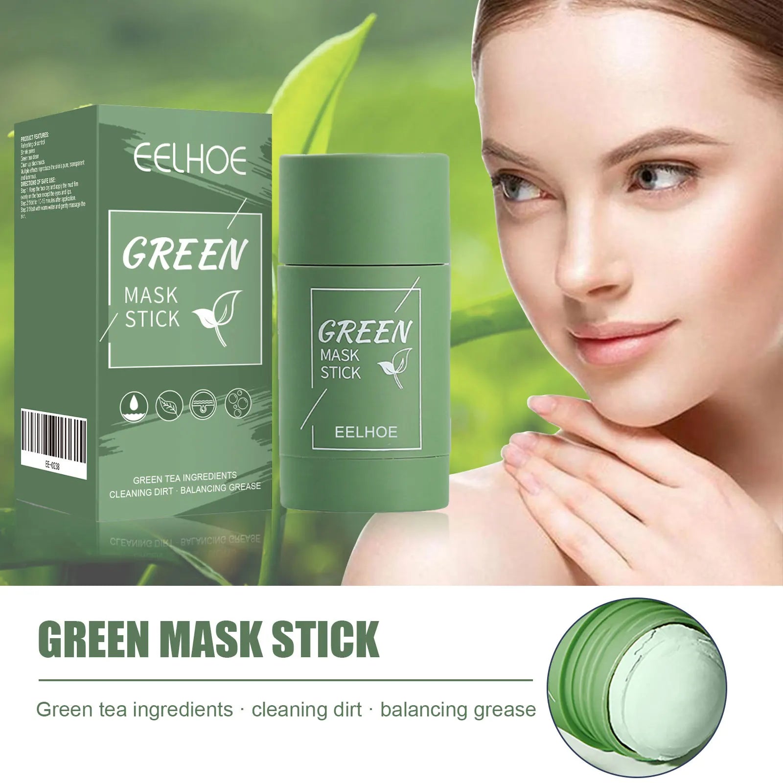 Green Tea Solid Mask Stick – Deep Cleanse & Pore Refining