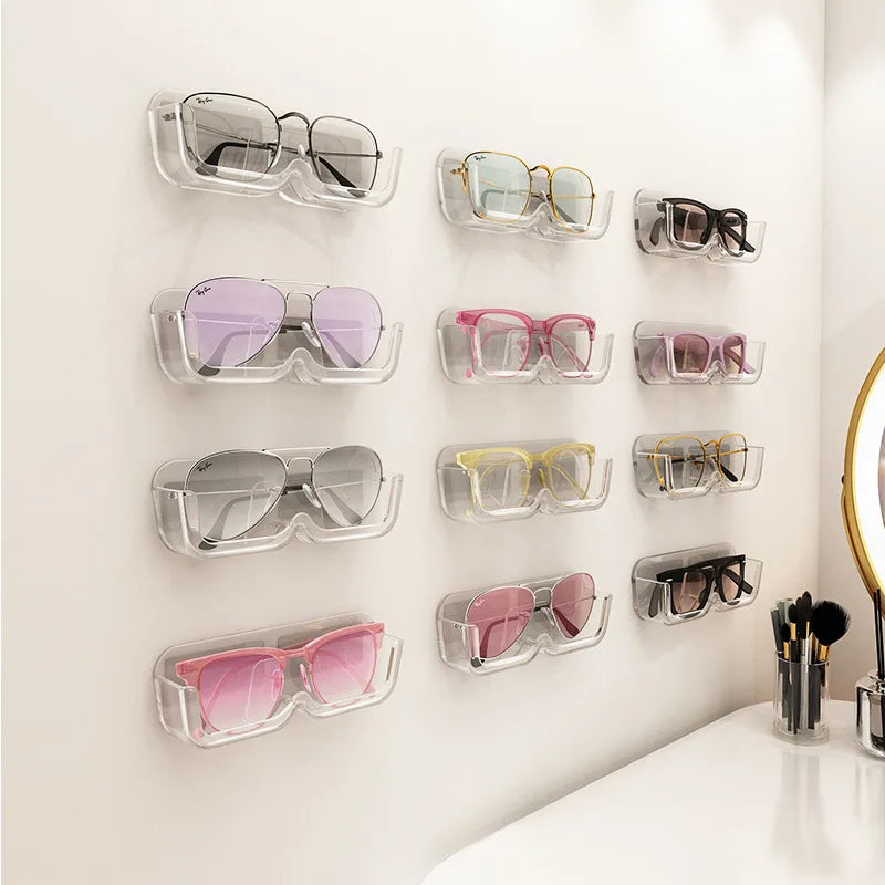 High End Glass Display Cabinet Glasses Storage Box Wall Mounted Perforated Free Sunglasses Storage Rack Sunglass Home Tidying Oasis Select