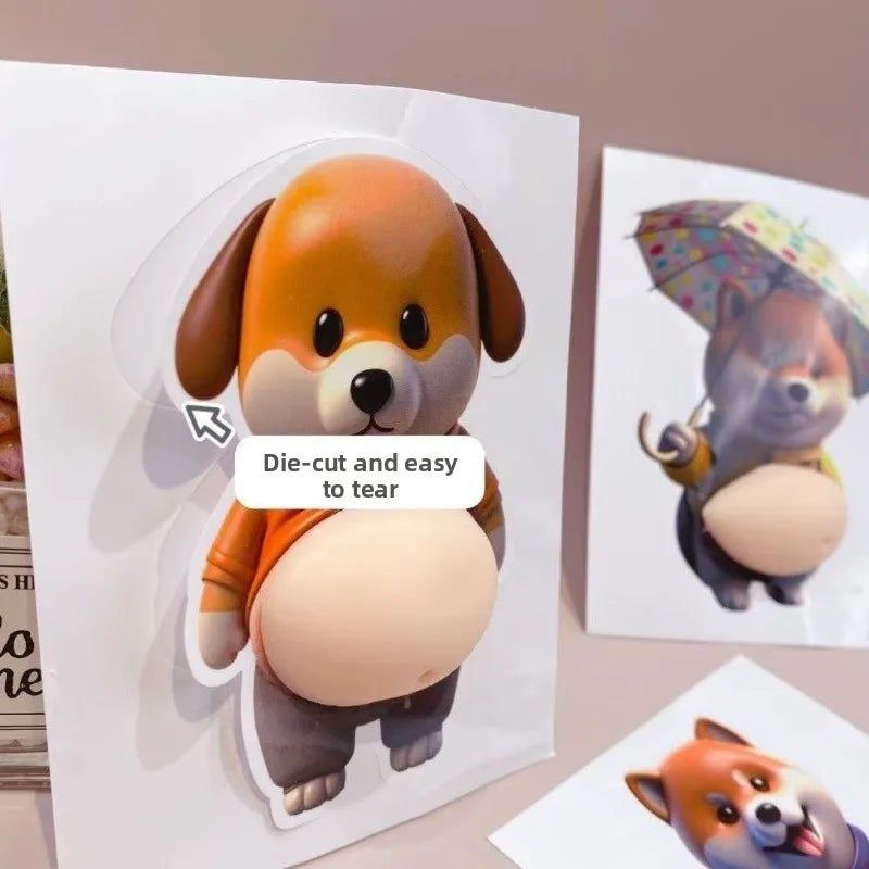 Puppy Big Belly Pinching Fun Cute Creative Stress Relief Toy Little Fat Diesel Dog Car Crash Sticker Door Stopper Random style Oasis Select