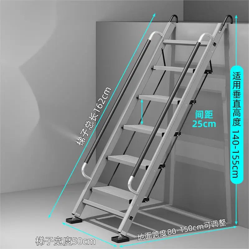 Ladder,household Aluminum Alloy Folding Telescopic Platform, Staircase,indoor Handrail,thickened Mobile Portable Climbing Ladder Oasis Select Attic Silver 8 Steps