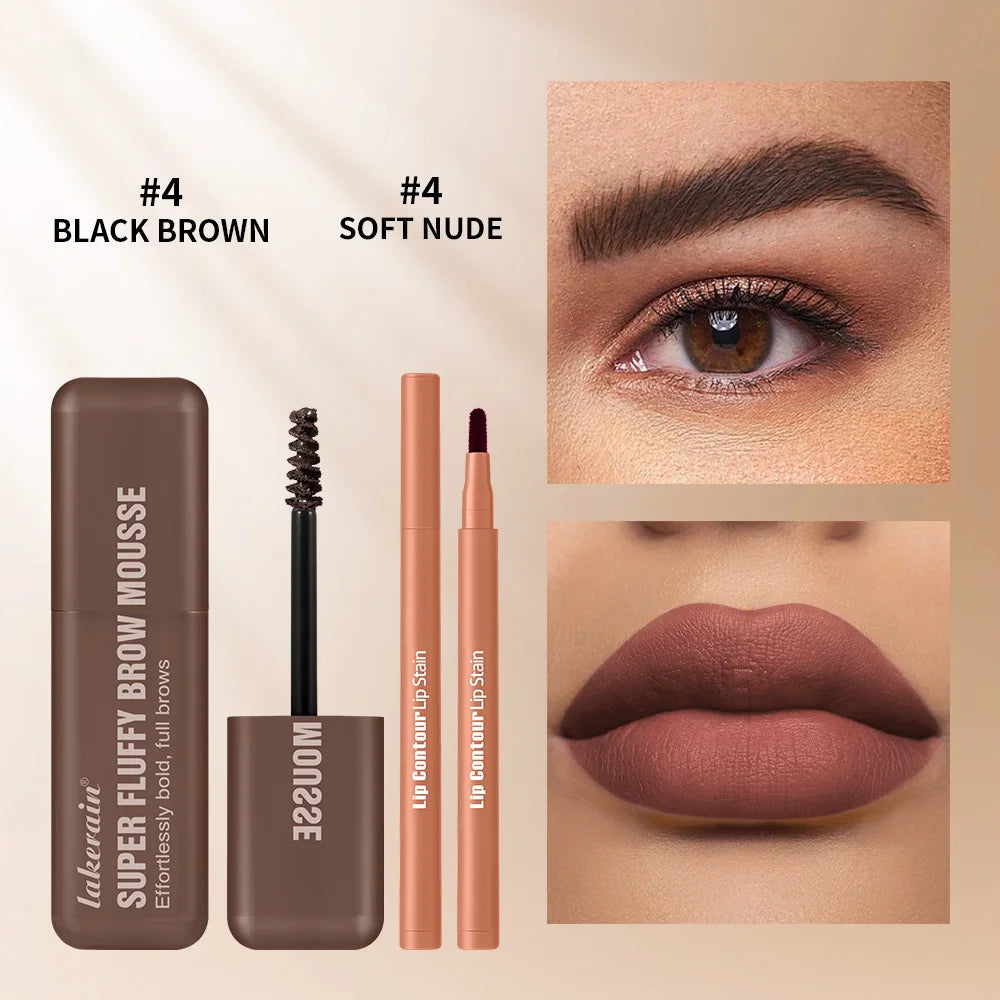 2pcs/set Matte Lip Liner And Waterproof Eyebrow Mousse Tint Long Lasting Eyebrow Dye Cosmetics Professional Outline Lips Contour Oasis Select SET 3