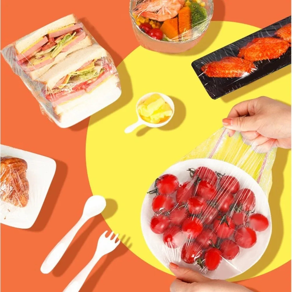 100pcs Elastic Food Lids White plastic wrap Elastic Mouth Fresh-Keeping Plastic Bags Disposable Food Cover For Fruit Vegetable Oasis Select