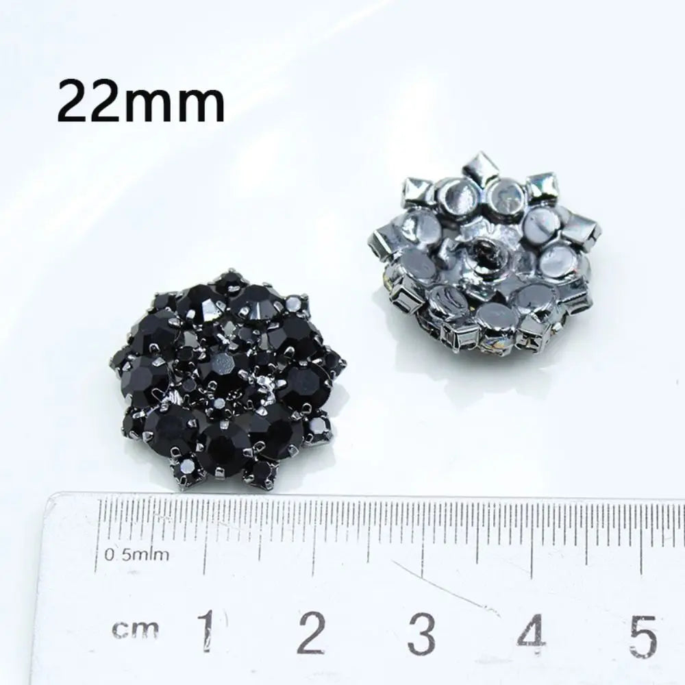 5pcs Flower Claw Rhinestone Button 22mm Black Glass Beads Decorative Trim Stones Glitter Crystal Clothes Sewing Buttons Oasis Select