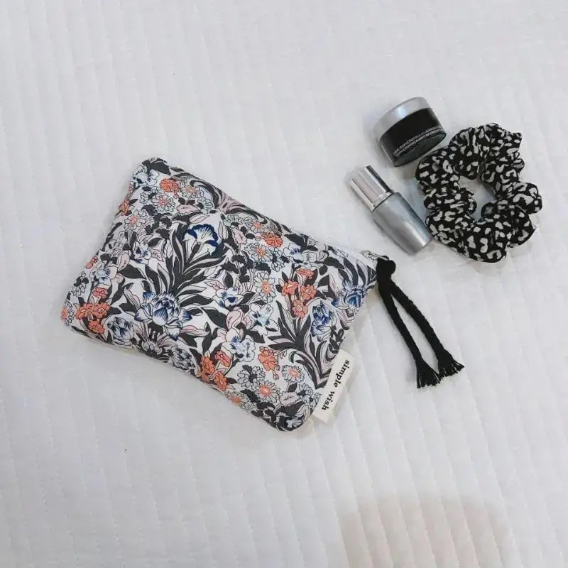 Floral Cotton Mini Cosmetic Pouch | Travel Makeup Organizer Cosmetic Pouch Oasis Select A1