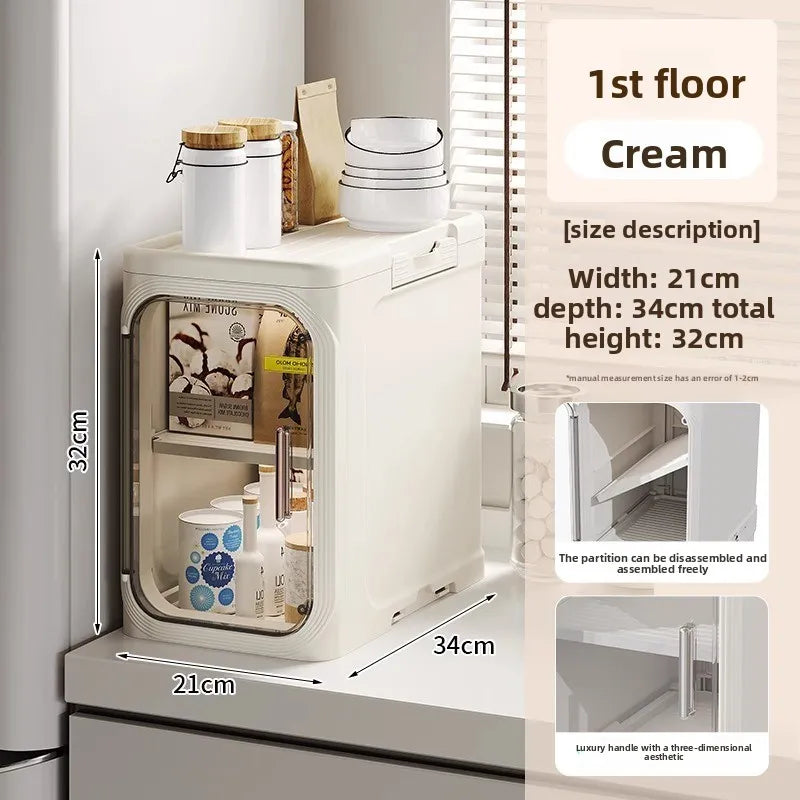 Multi-functional Crack rack kitchen locker refrigerator very narrow 21cm wide storage cabinet bathroom trolley Oasis Select Cream-1
