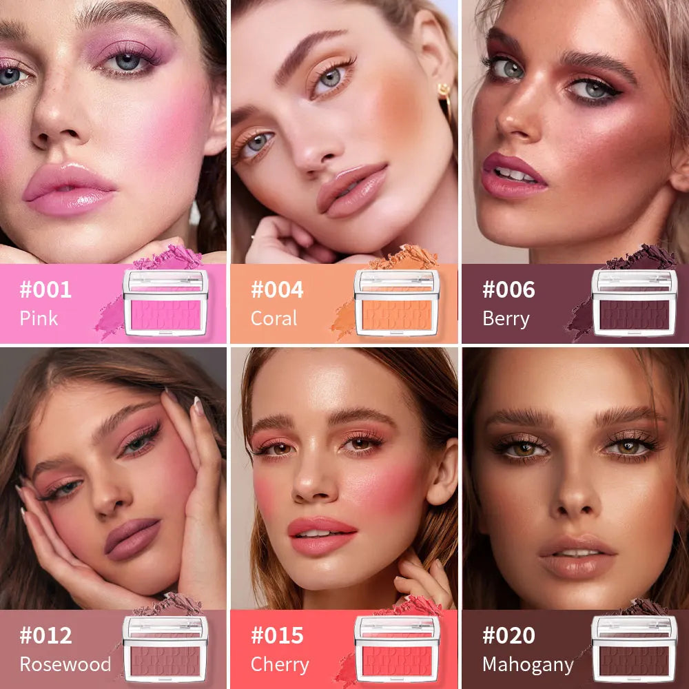 2pcs Matte Embossed Blush & Brush Long Lasting High Pigmented Multi-Purpose Blush Palette Pink Natural Color Rendering Cosmetics Oasis Select