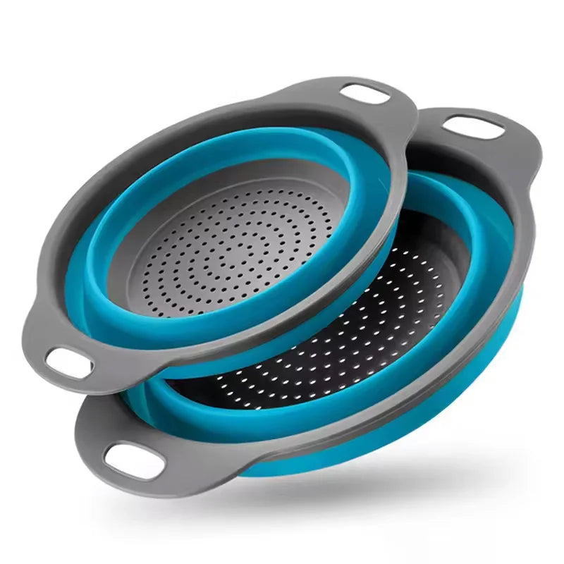 Silicone Folding Drain Basket Fruit Vegetable Washing Basket Foldable Strainer Colander Collapsible Drainer Kitchen Storage Tool Oasis Select Blue S-L-2pcs