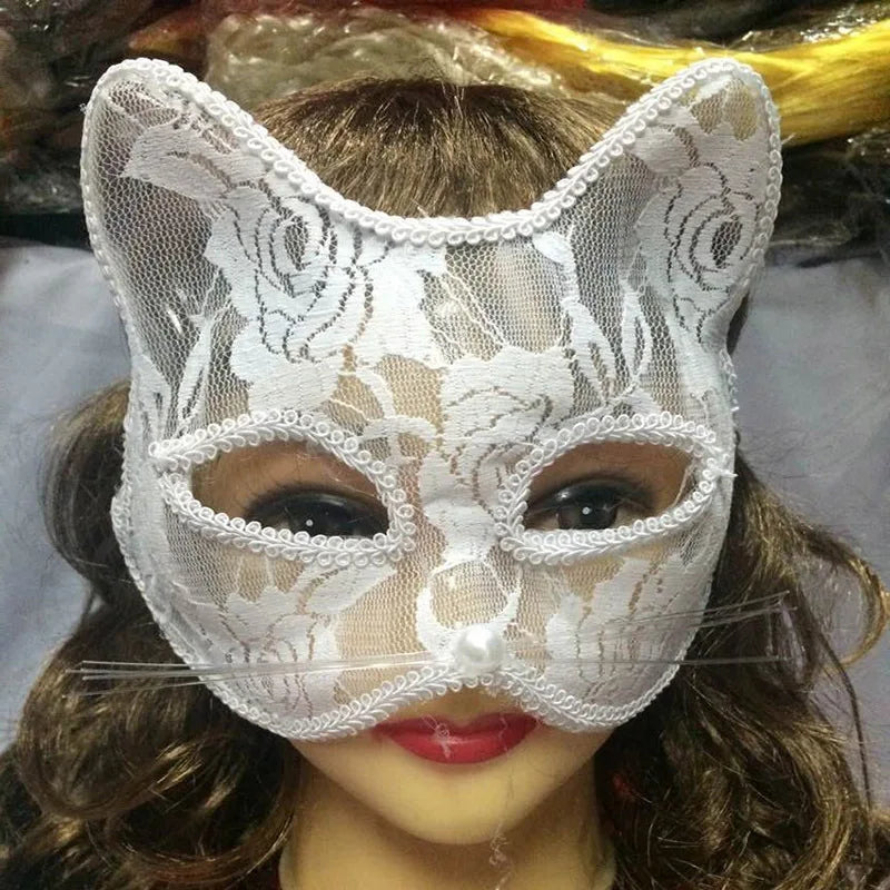 2pcs Sexy Lace CAT Face Masks For Women Party Masks Cosplay For Adults Masquerade Animal Lace Halloween Costume Fun Prop Oasis Select