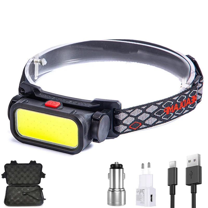 Powerful COB LED Headlamp USB Rechargeable 4 Modes Lighting Head Flashlight With 18650 Built in Battery Camping Fishing Lantern Oasis Select package E