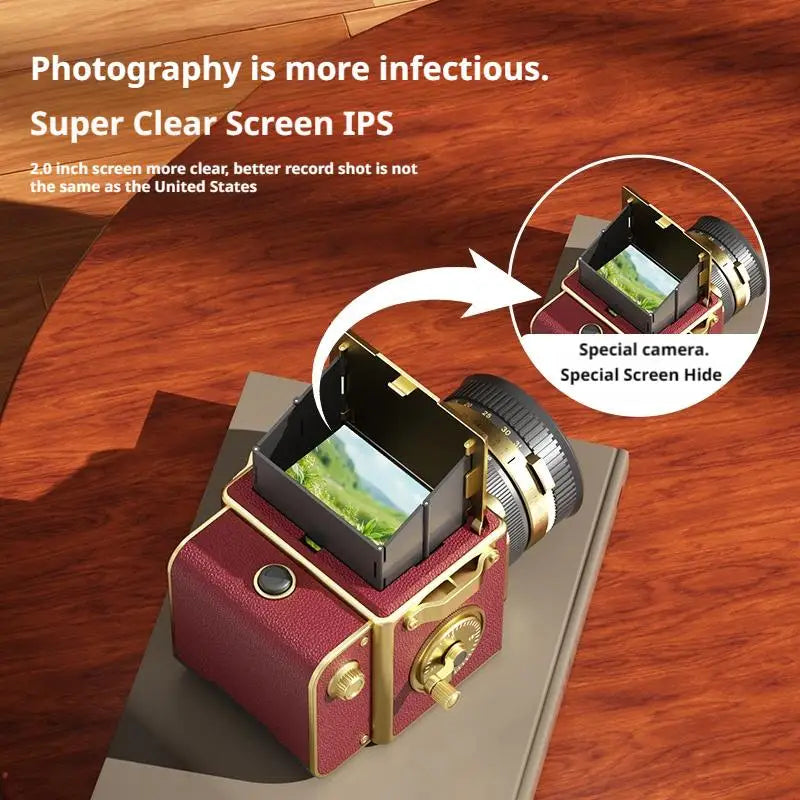 Simulation Dual-Lens Reflex Portable CCD Camera Retro 4K ultra-clear Digital Camera Compact Vintage Portable for Birthday Gift Oasis Select