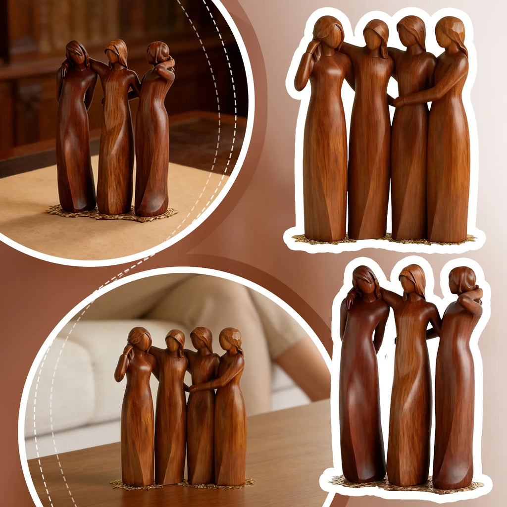 Four Sisters Heart Resin Figurine – Wood-Carved Home Décor Resin Decorative Figurine Oasis Select