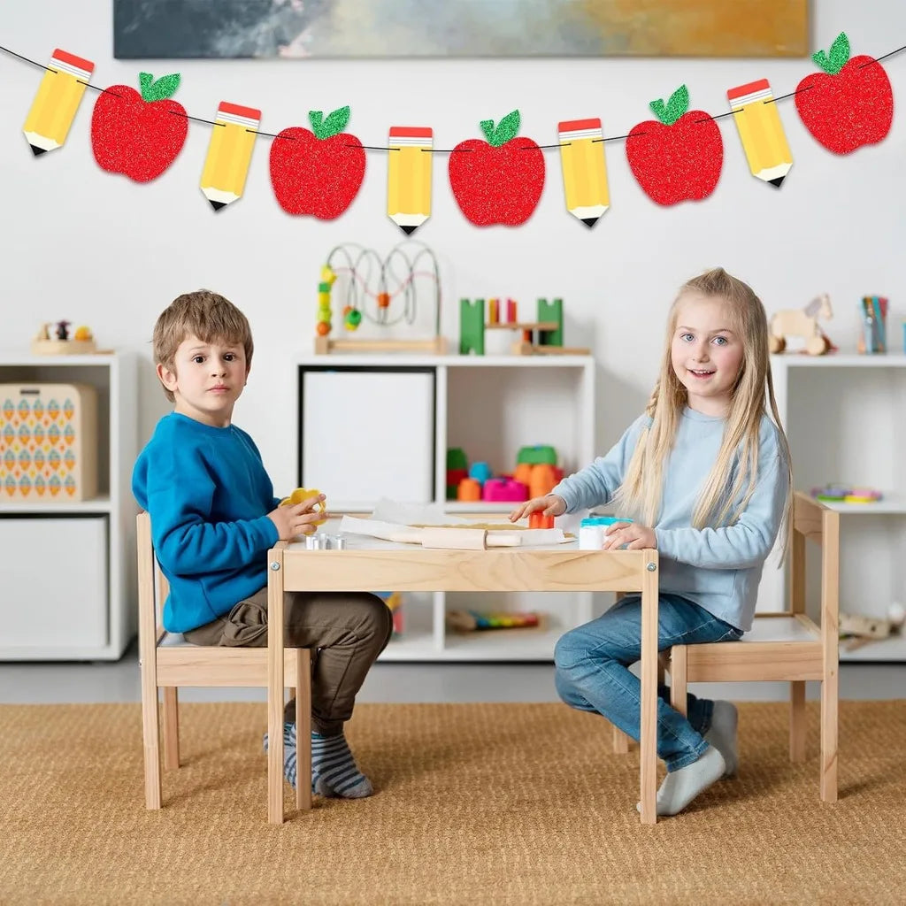 Glitter Apple & Pencil Banner – Back to School Classroom Decor