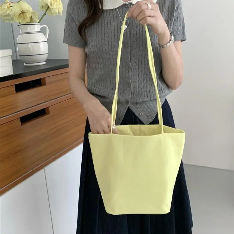 Women's Nylon Bucket Shoulder Bag – Lightweight Tote Handbag