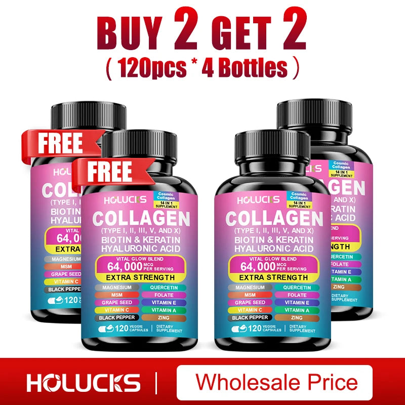 High Strength Collagen Complex, with Biotin, Hyaluronic Acid, Antioxidant, for Firm Skin, Strong Joints, Bone, Hair and Nails Oasis Select 4 Bottles-120pcs
