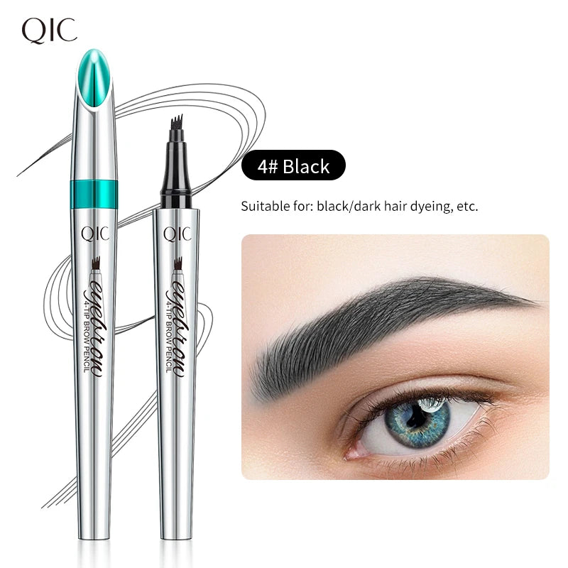 QIC 4-Tip Liquid Eyebrow Pen – Waterproof & Long-Lasting, 5 Colors