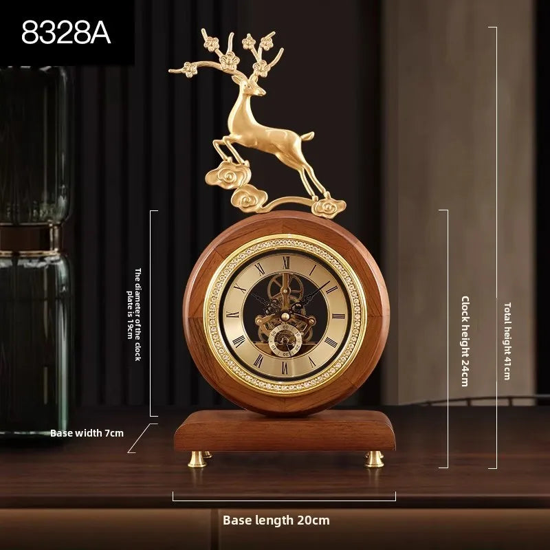 New Chinese-style Solid Wood Wall Clock TV Cabinet Bedside Clock Living Room Desktop Decoration Simple Quartz Desk Clock Oasis Select 8328A