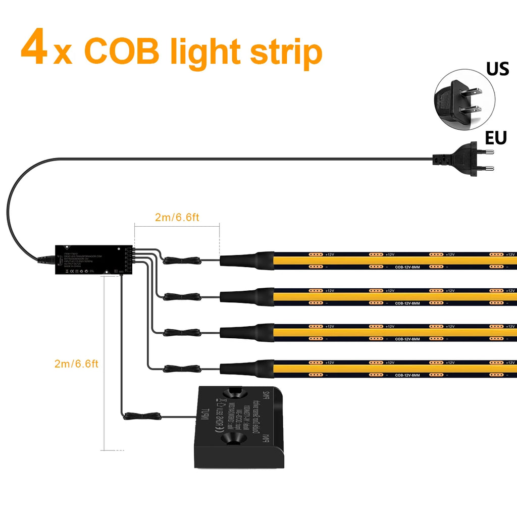 Door Sensor Switch Full Set Black LED Strip Light Power Kit Easy to Conceal,12V PCB COB Tape For Kitchen Cabinet Wardrobes Decor Oasis Select 4pcs COB Strip Warm White US Plug|3m