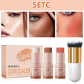 Hello Kiss 4-Piece Contour Highlight Blush Stick Set & Brush