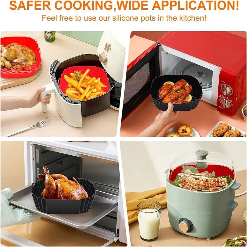 Reusable Airfryer Pan Liner Accessories Silicone Air Fryers Oven Baking Tray Pizza Fried Chicken Airfryer Silicone Basket Oasis Select