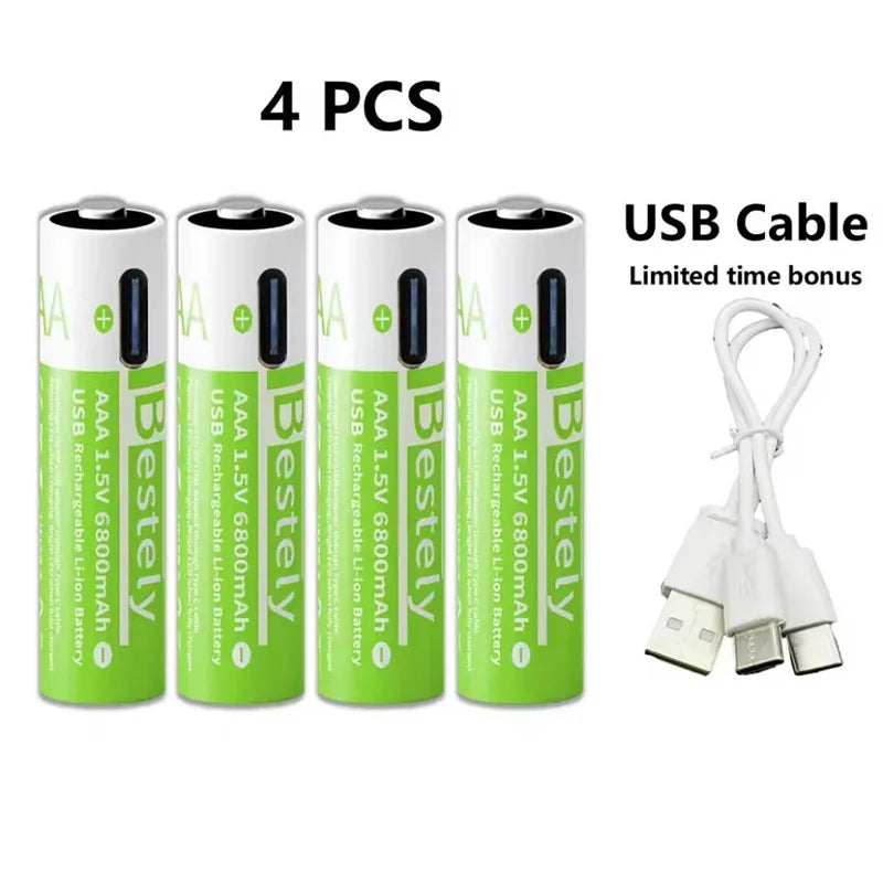 New 1.5V 6800mAh AAA Rechargeable Lithium Battery, USB-C Charge, for Cameras, Electric Toothbrush, Shavers Oasis Select 4 pcs AAA Batteries 1.5V