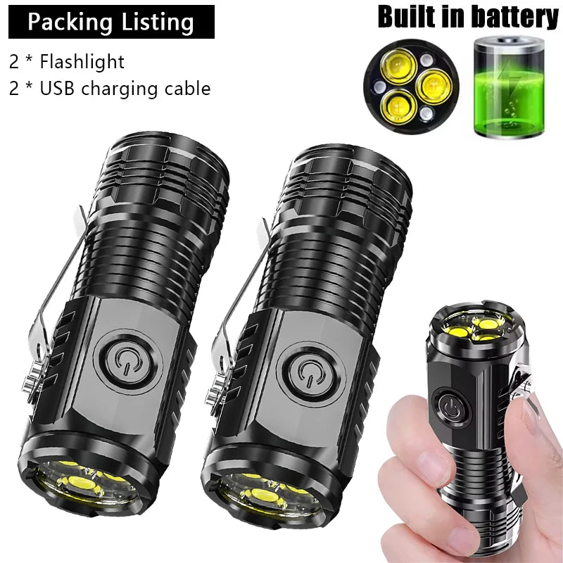 Super Bright Mini 3LED Flashlight With Pen Clip And Tail Magnet,Builtin Battery USB Charge Outdoor Portable Torch Emergency Lamp Oasis Select