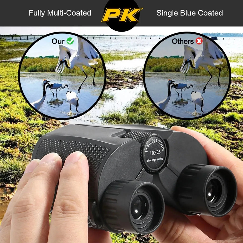 Binoculars 10X25 HD Mini Portable Telescope BAK4 FMC Coated Telescope Outdoor Bird Watching Hunting Travel Camping Ball Game Oasis Select