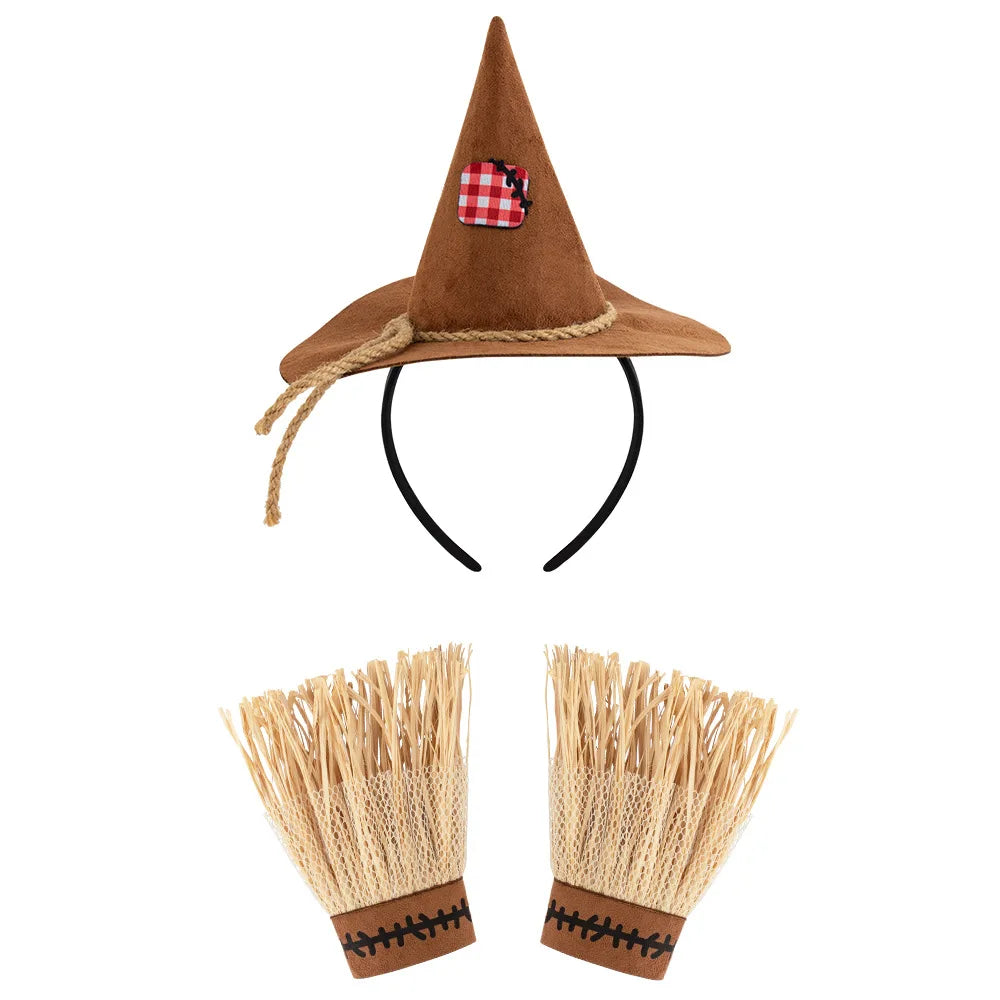 Halloween New Arrival COSPLAY Scarecrow Three-Piece Set Headband Gloves Costume Accessories Character Outfit Oasis Select Set