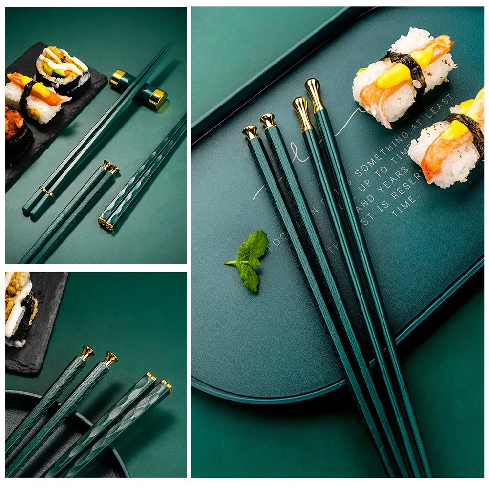 Premium Alloy Chopsticks Set – 5 Pairs, Non-Slip & Reusable