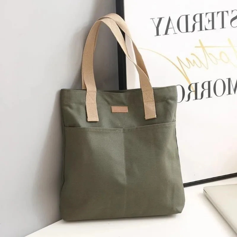 Canvas Tote Bag Large Capacity Sewing Thread Design Luxury Handbag Convenient Practical Commuter Bag for Daily Work Oasis Select