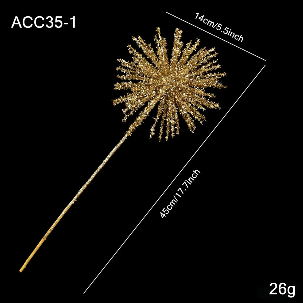 Artificial Glitter Gold Christmas Branch Ornaments Sequin Explosion Star Flower Arrangement Christmas Tree Decoration Oasis Select Gold