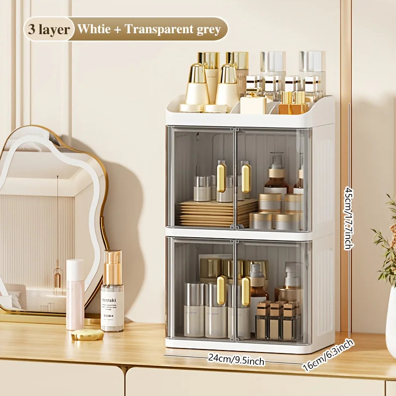 1pc Cosmetic Storage Box, Transparent Door Display Cabinet with Lipstick Holder, Magnetic Closure Design. Oasis Select A1